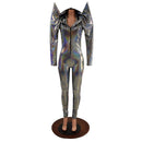 Mens or Womens Mega Sharp Shoulder Catsuit with Red Holo Bolt - Coquetry Clothing