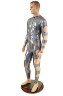 Mens Quad Cutout Catsuit in Silver Holographic - 3