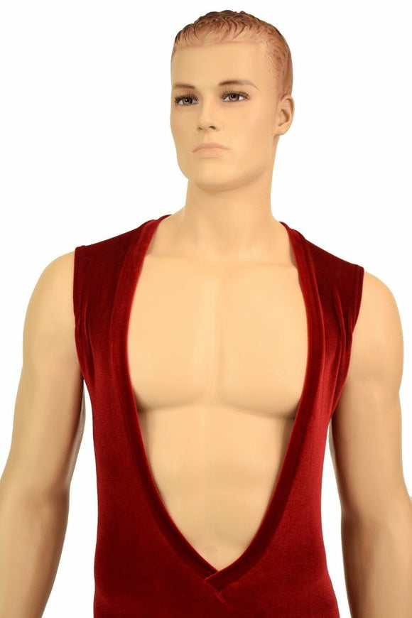 Mens Red Velvet Deep Bro V Romper - Coquetry Clothing