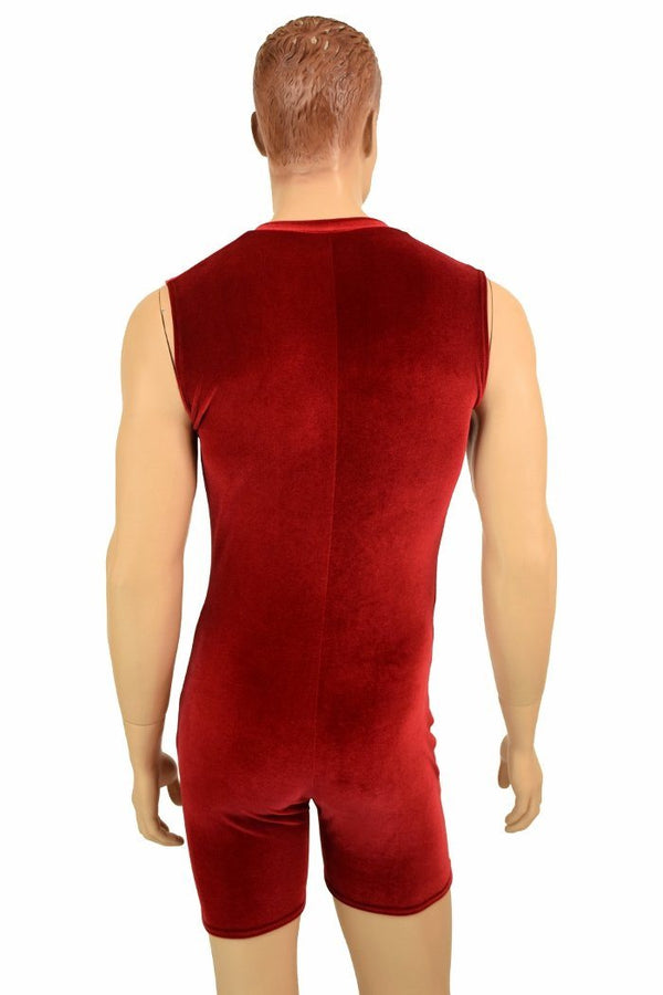 Mens Red Velvet Deep Bro V Romper - 4