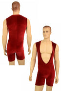Mens Red Velvet Deep Bro V Romper - 1