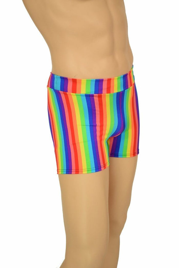 Mens "Rio" Midrise Shorts in Rainbow Stripe - Coquetry Clothing