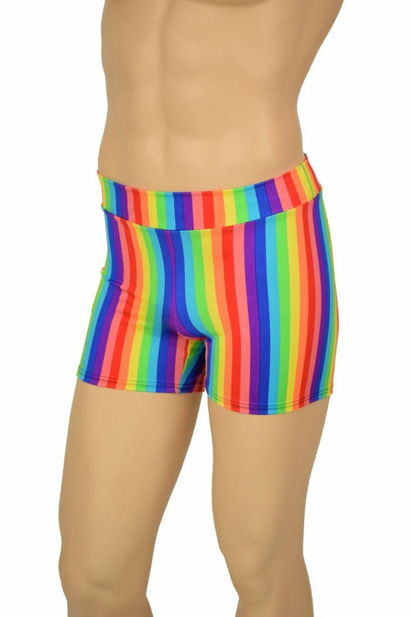 Mens "Rio" Midrise Shorts in Rainbow Stripe - Coquetry Clothing