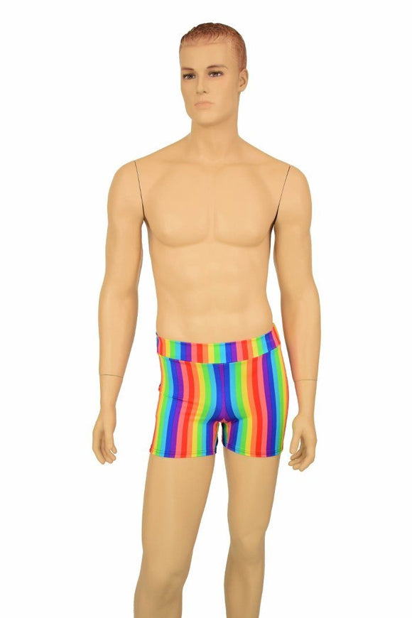 Mens "Rio" Midrise Shorts in Rainbow Stripe - Coquetry Clothing