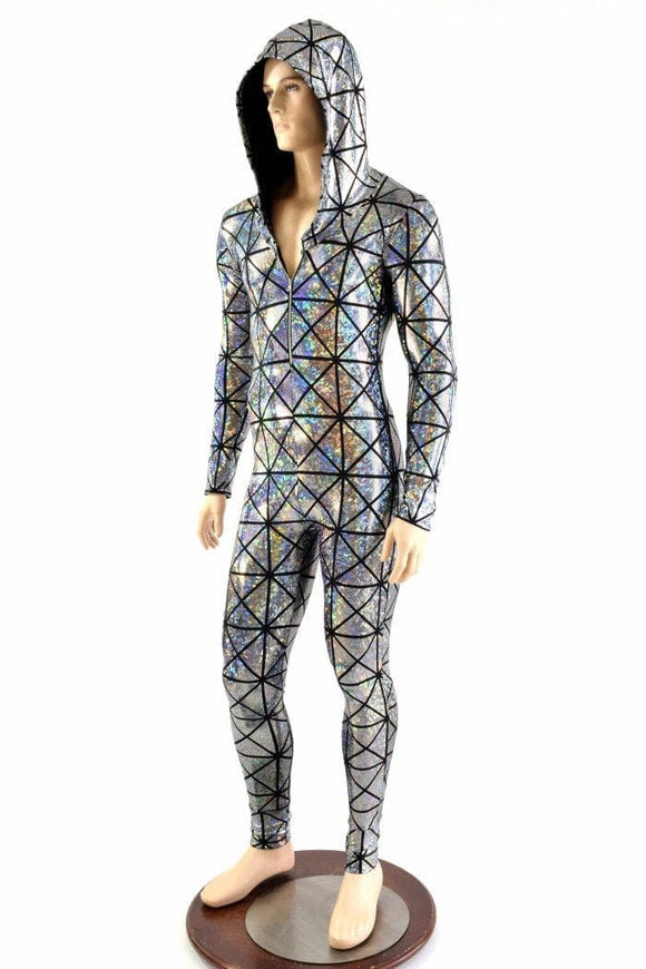 Mens Silver Cracked Tile Catsuit - Coquetry Clothing