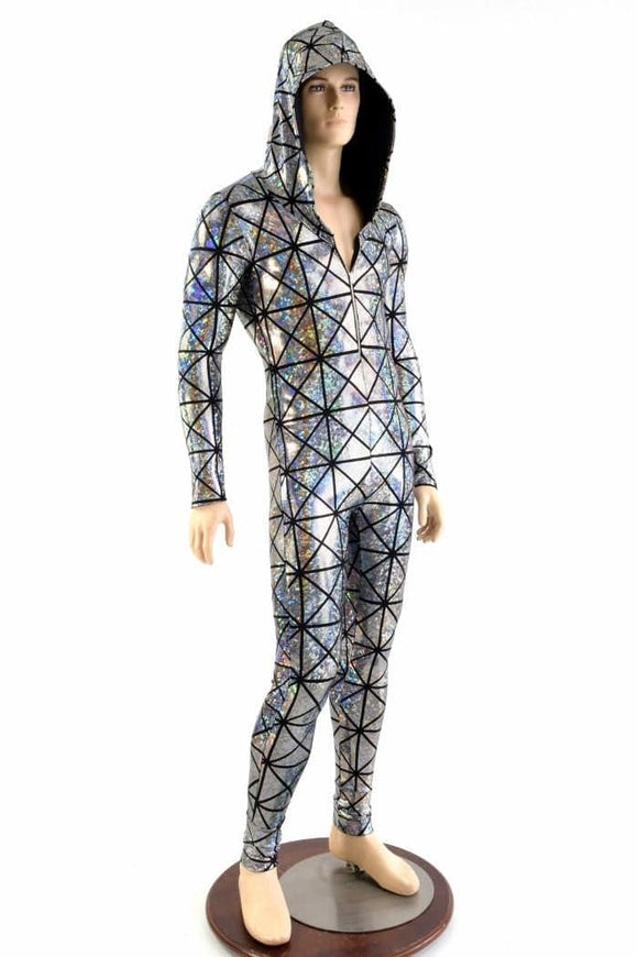 Mens Silver Cracked Tile Catsuit - Coquetry Clothing