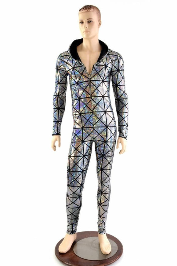 Mens Silver Cracked Tile Catsuit - Coquetry Clothing