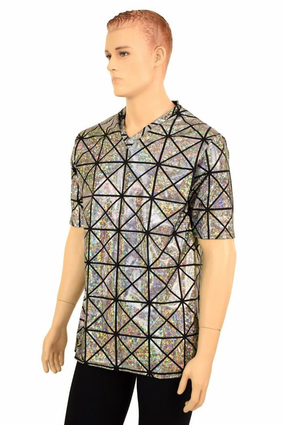 Mens Silver Cracked Tile V Neck Shirt - Coquetry Clothing