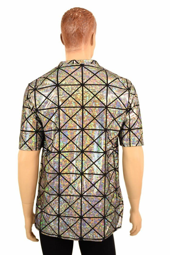 Mens Silver Cracked Tile V Neck Shirt - Coquetry Clothing