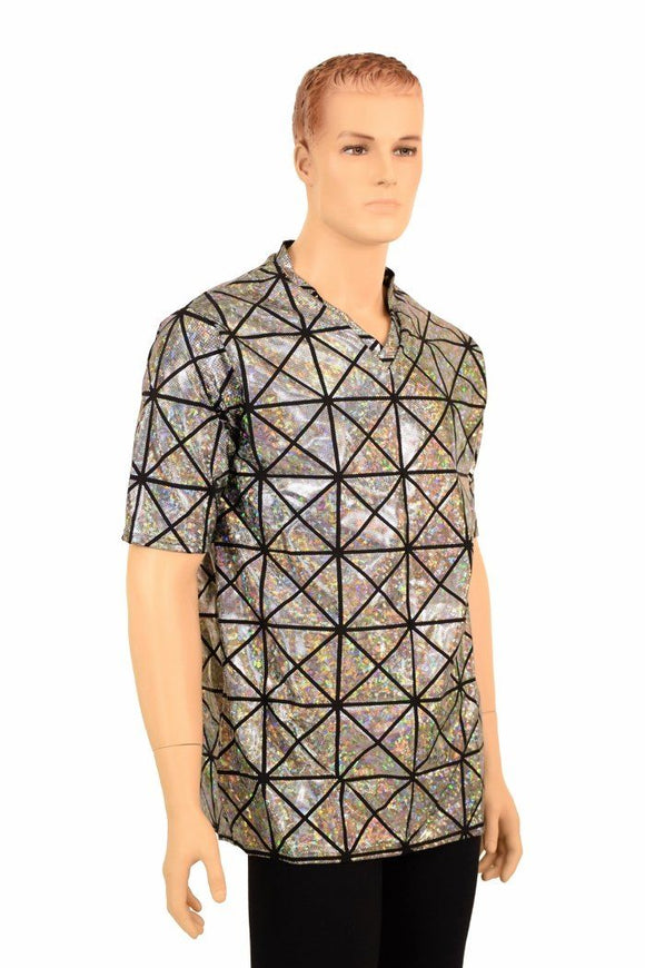 Mens Silver Cracked Tile V Neck Shirt - Coquetry Clothing