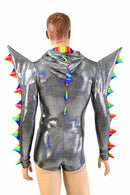 Mens Silver Holographic Spiked Romper - Coquetry Clothing