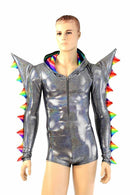 Mens Silver Holographic Spiked Romper - Coquetry Clothing
