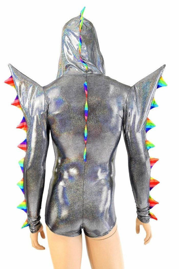 Mens Silver Holographic Spiked Romper - Coquetry Clothing