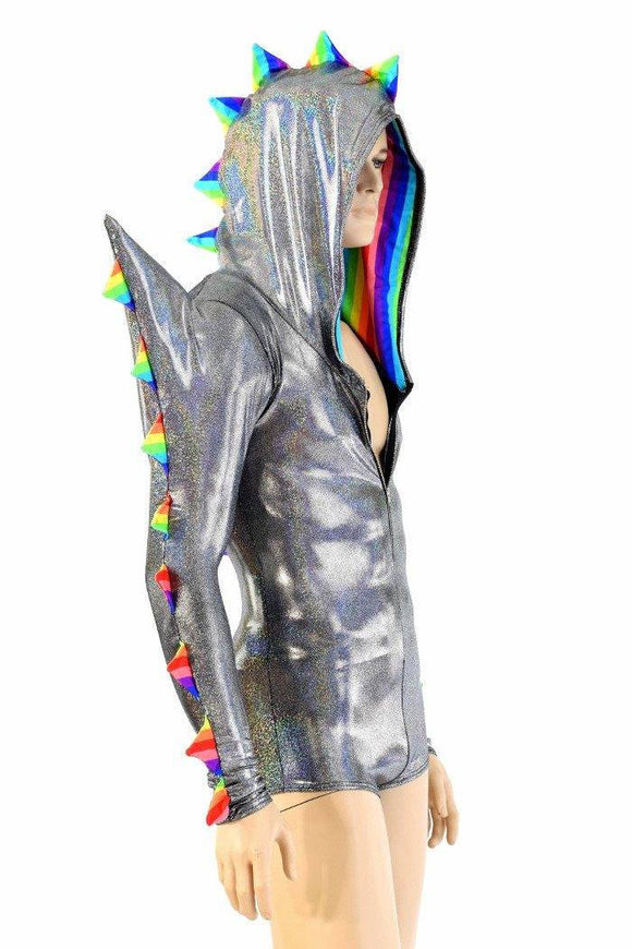 Mens Silver Holographic Spiked Romper - Coquetry Clothing