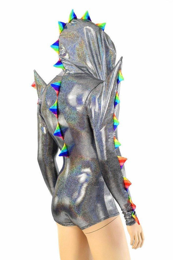 Mens Silver Holographic Spiked Romper - Coquetry Clothing