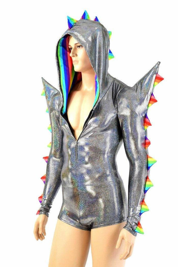 Mens Silver Holographic Spiked Romper - Coquetry Clothing