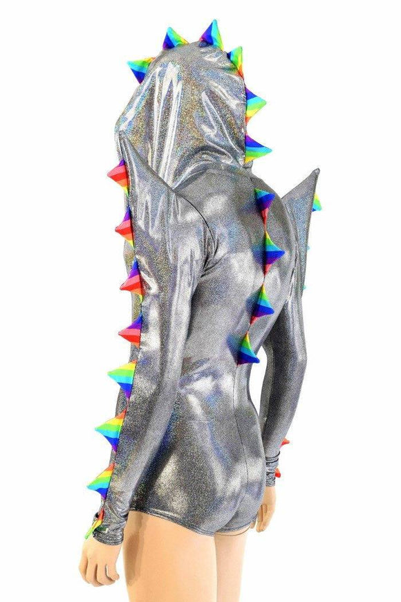 Mens Silver Holographic Spiked Romper - Coquetry Clothing