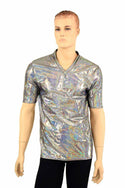 Mens Silver Holographic V Neck Shirt - 1