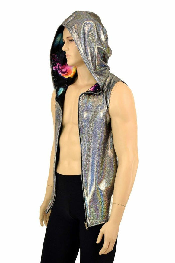 Mens Silver Holographic Zipper Hoodie - Coquetry Clothing