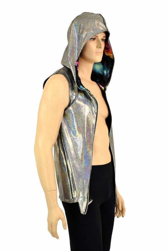 Mens Silver Holographic Zipper Hoodie - Coquetry Clothing
