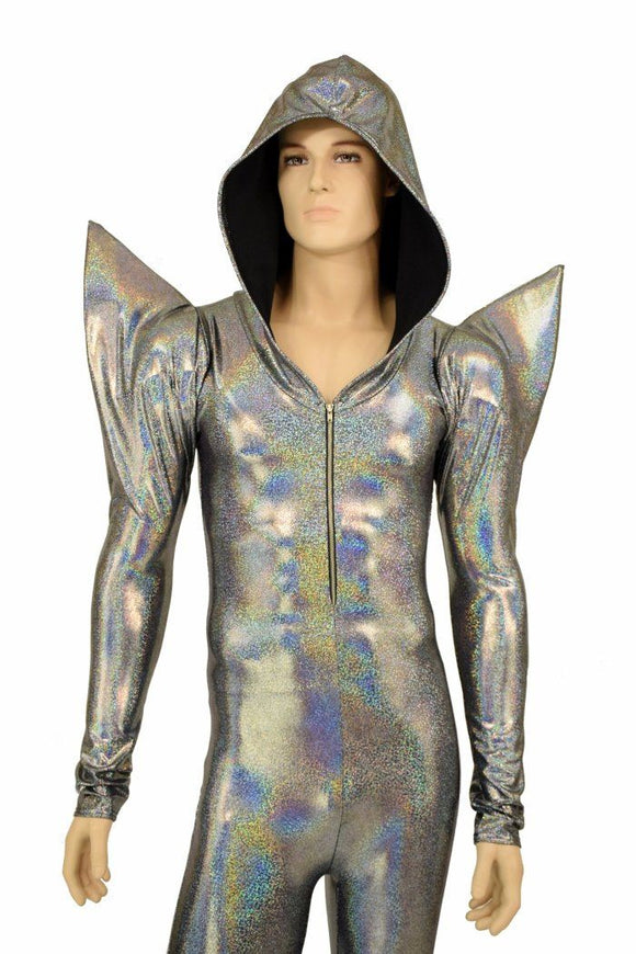 Mens Silver Mega Shoulder Catsuit - Coquetry Clothing
