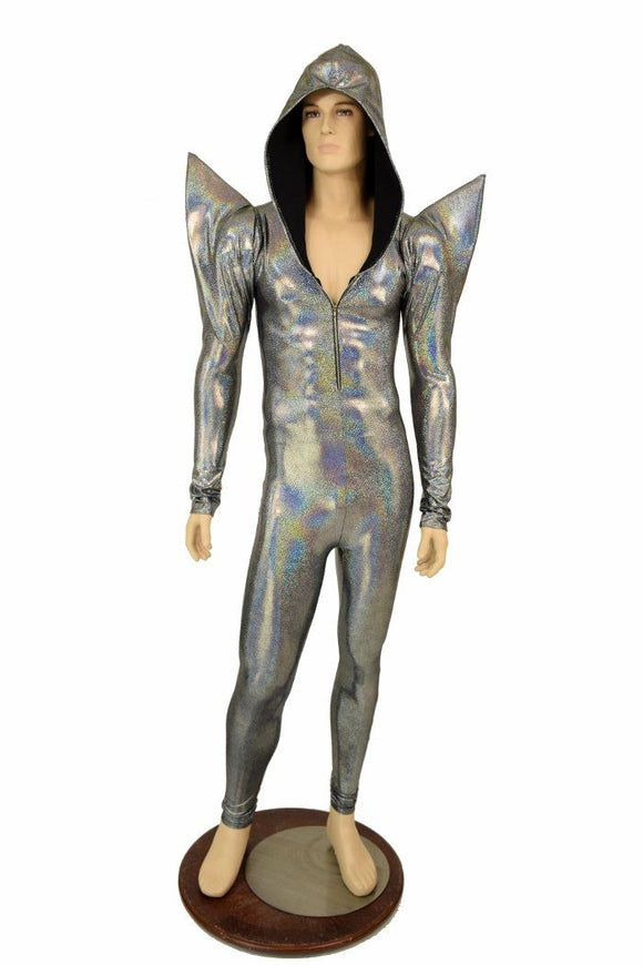 Mens Silver Mega Shoulder Catsuit - Coquetry Clothing