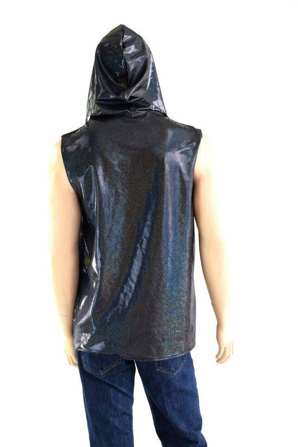 Mens Sleeveless Black Holographic Hoodie - Coquetry Clothing