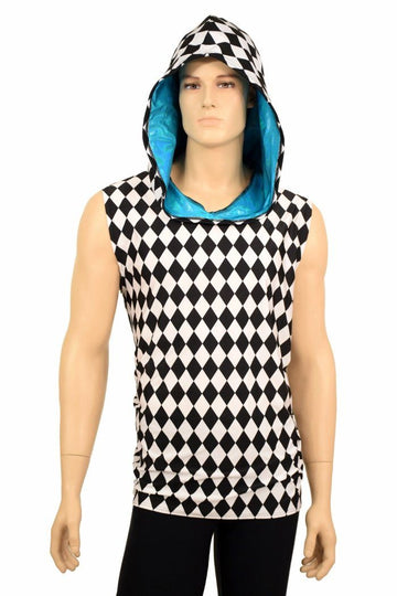 Mens Sleeveless Black & White Hoodie - Coquetry Clothing
