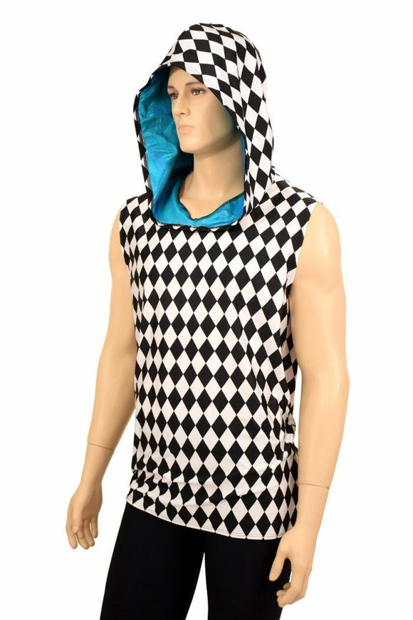 Mens Sleeveless Black & White Hoodie - Coquetry Clothing