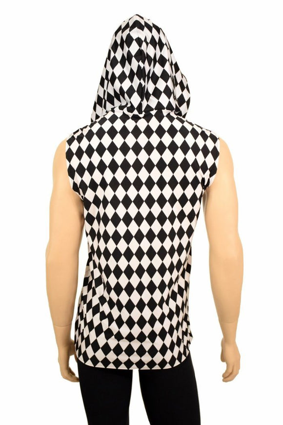 Mens Sleeveless Black & White Hoodie - Coquetry Clothing