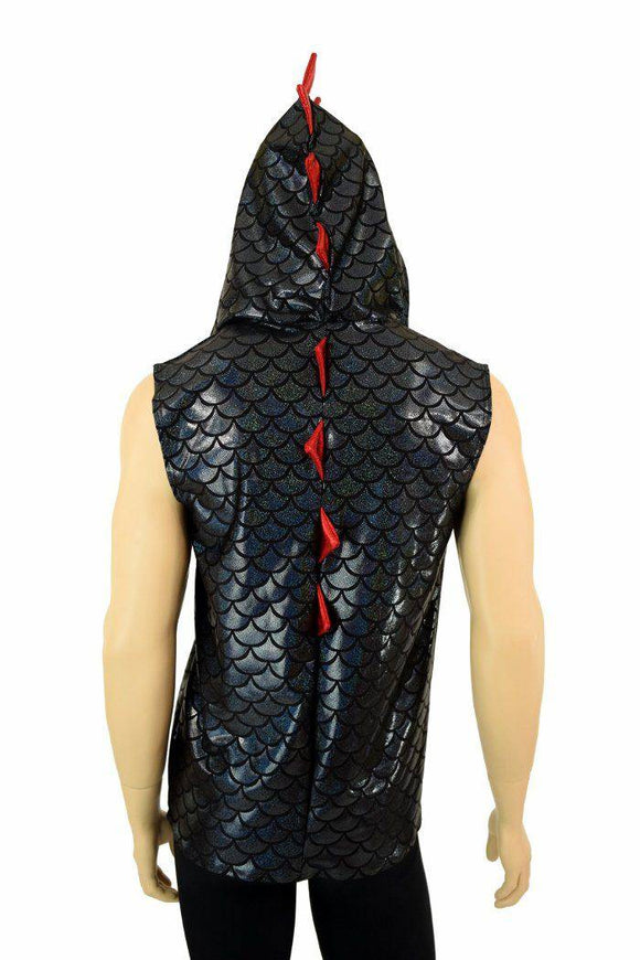 Mens Spiked Black & Red Dragon Hoodie - Coquetry Clothing