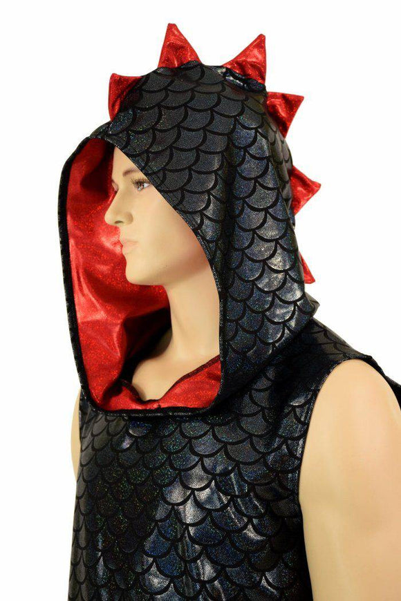 Mens Spiked Black & Red Dragon Hoodie - Coquetry Clothing