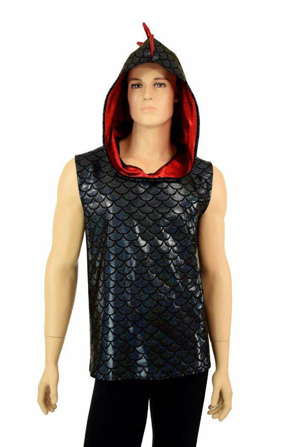 Mens Spiked Black & Red Dragon Hoodie - Coquetry Clothing