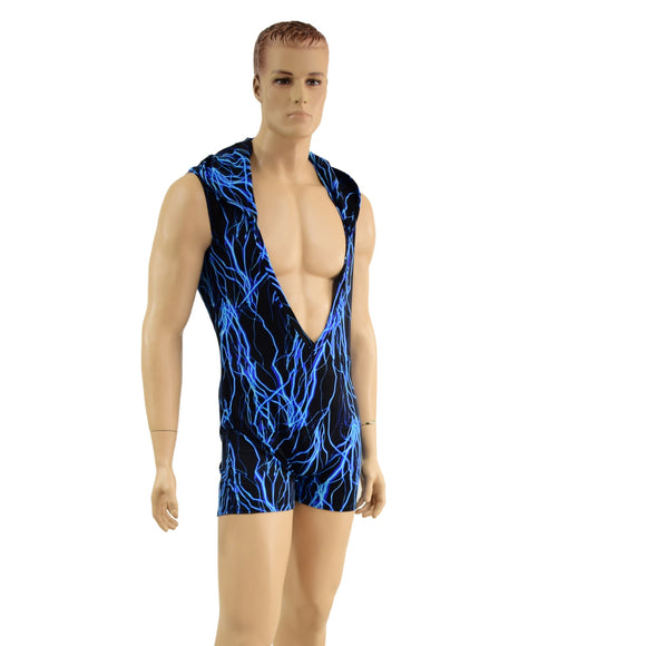 Mens UV Glow Deep Bro V Hooded Romper - Coquetry Clothing