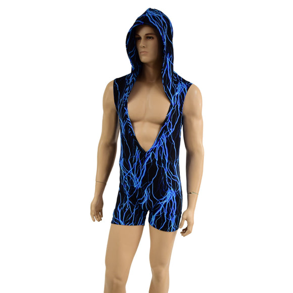 Mens UV Glow Deep Bro V Hooded Romper - Coquetry Clothing