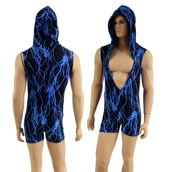 Mens UV Glow Deep Bro V Hooded Romper - Coquetry Clothing