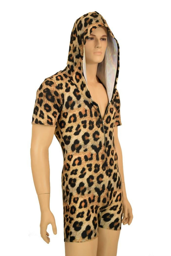 Mens Zipper Front Leopard Romper - Coquetry Clothing
