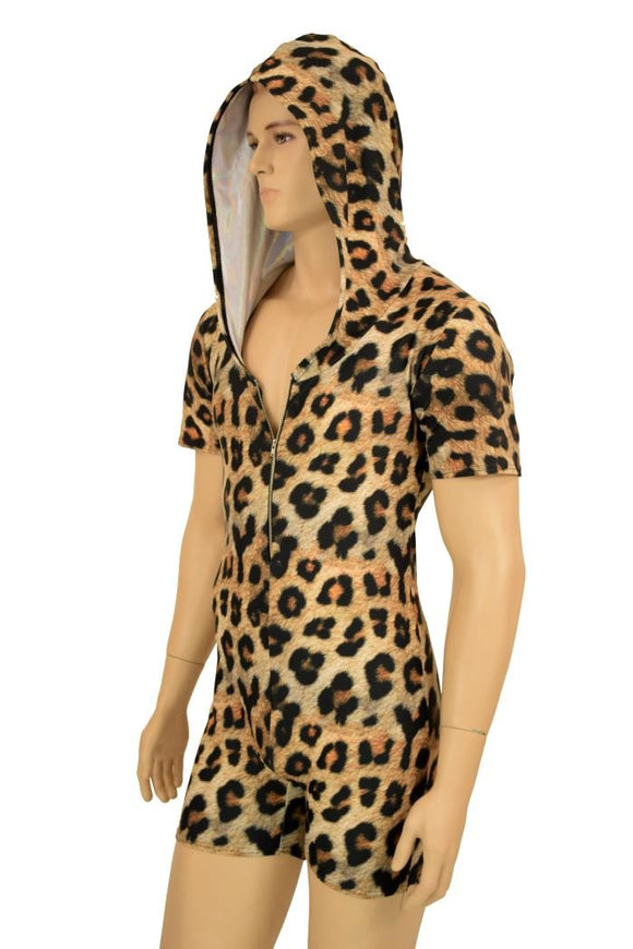 Mens Zipper Front Leopard Romper - Coquetry Clothing