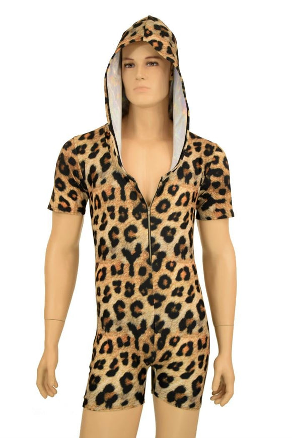 Mens Zipper Front Leopard Romper - Coquetry Clothing