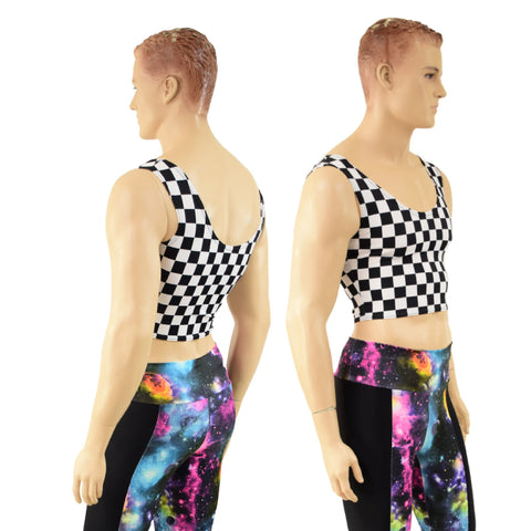 Mens Black and White Checkered Crop Tank - Coquetry Clothing