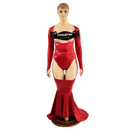 Mermaid Cut Chap Skirt and Open Bust Brazilian Romper with Finger loops Set - Coquetry Clothing