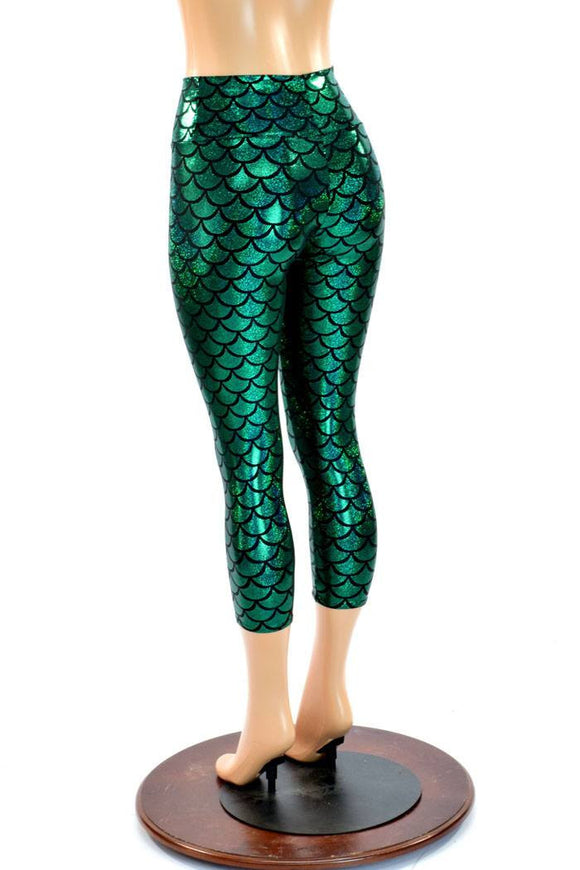Mermaid Scale High Waist Capri Leggings - Coquetry Clothing