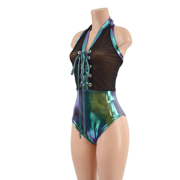 Mesh & Metallic Sheer Bella Romper with Brazilian Cut - Coquetry Clothing