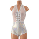 Mesh & Metallic Sheer Bella Romper with Siren Cut Leg - Coquetry Clothing