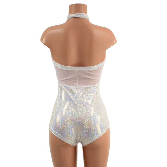 Mesh & Metallic Sheer Bella Romper with Siren Cut Leg - Coquetry Clothing