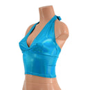 Midi Length Tie Back Halter in Peacock Holographic - Coquetry Clothing