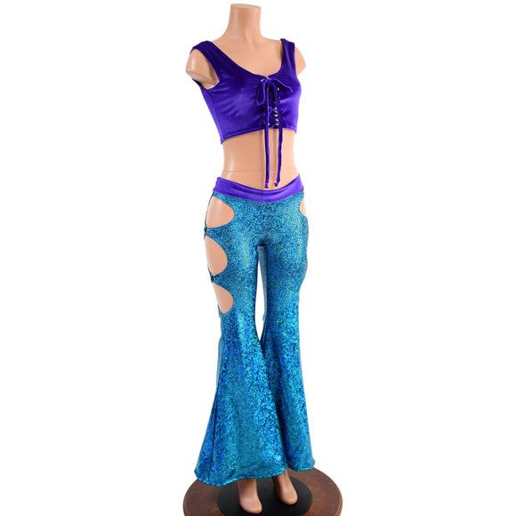 Midrise O - Ring Solar Flares and Mini Lace Up Crop Tank Set - Coquetry Clothing