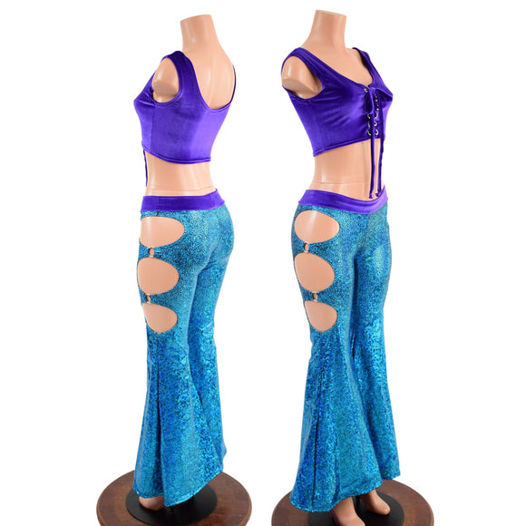 Midrise O - Ring Solar Flares and Mini Lace Up Crop Tank Set - Coquetry Clothing