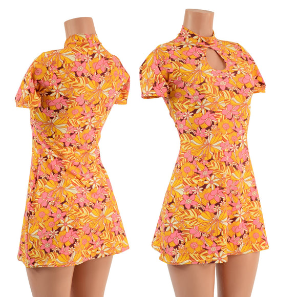 Mini A Line Dress with Tee Sleeves and Teardrop Keyhole - Coquetry Clothing