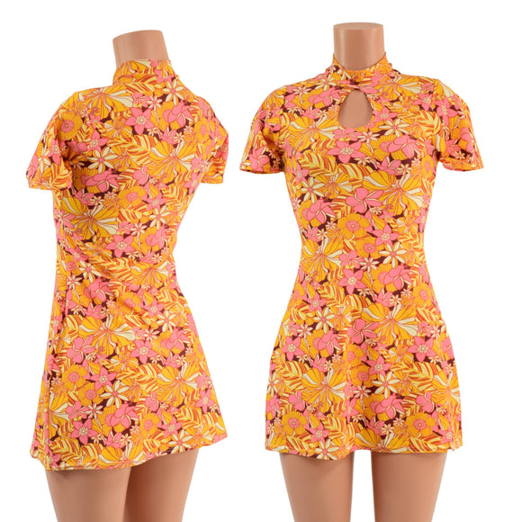 Mini A Line Dress with Tee Sleeves and Teardrop Keyhole - Coquetry Clothing